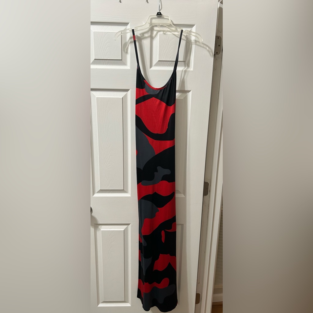 Red Camo Spaghetti Strap Maxi Dress